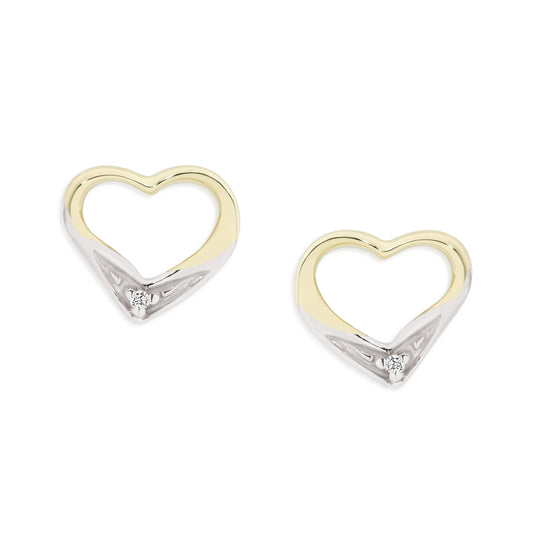 9ct gold diamond heart studs