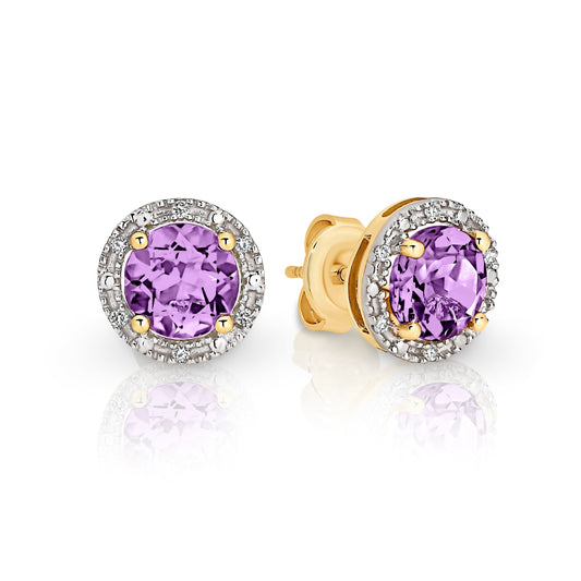 9ct gold amethyst & diamond studs