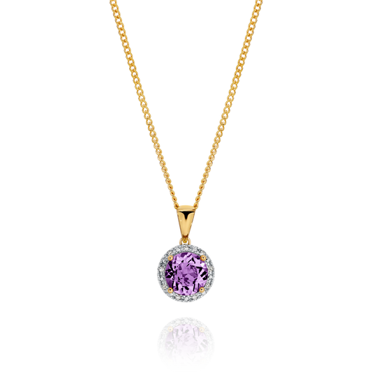 9ct gold amethyst & diamond pendant