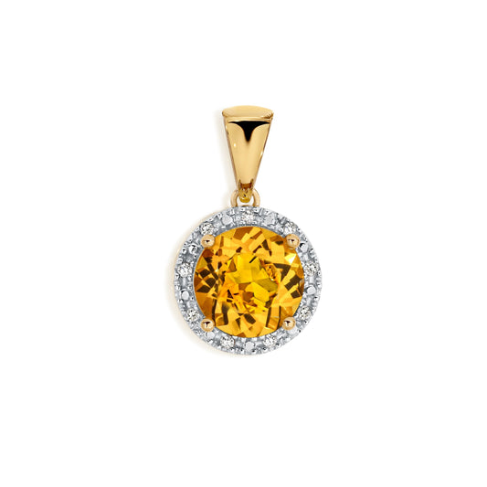 9ct gold citrine & diamond pendant