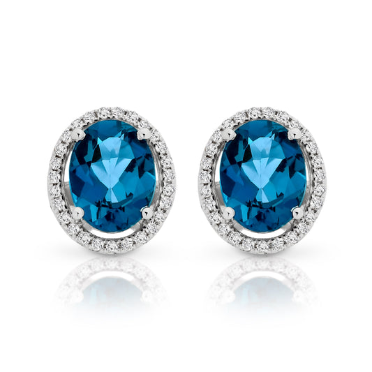 9ct white gold london blue topaz & diamond studs