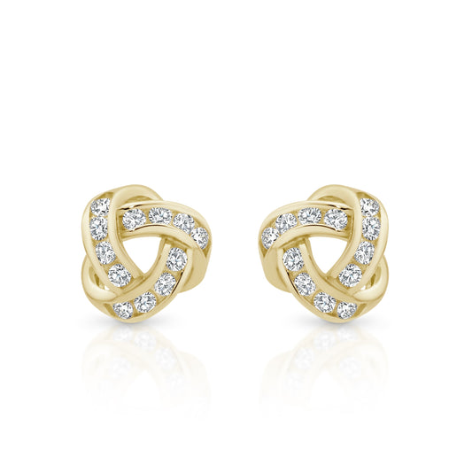 9ct gold stone set love knot studs