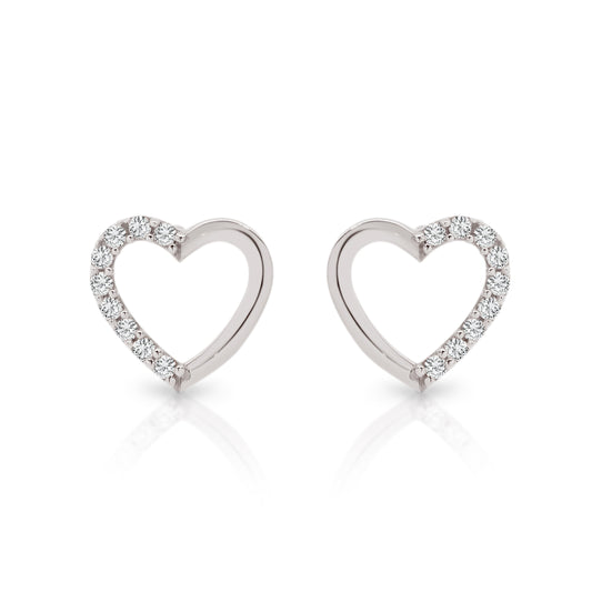 9ct white gold heart studs