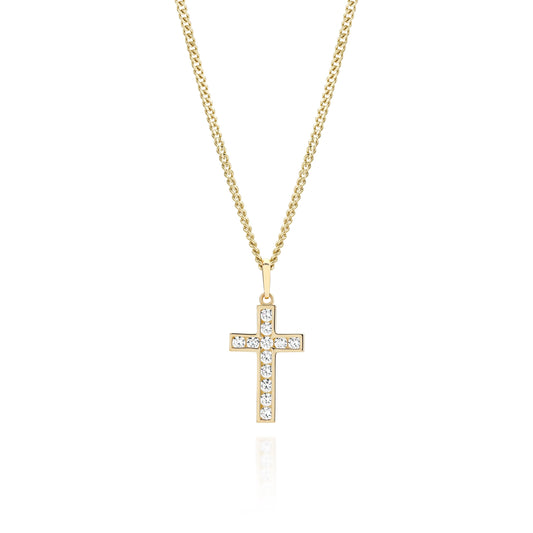 9ct gold stone set cross pendant