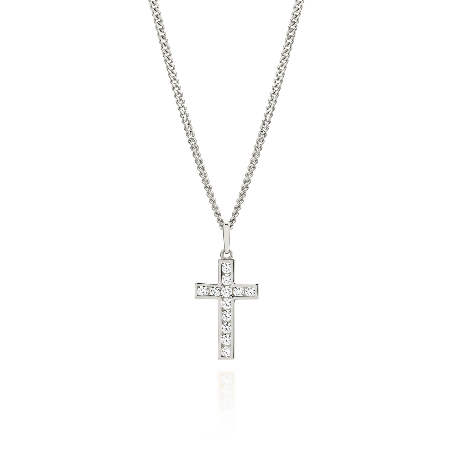 9ct white gold stone set cross pendant