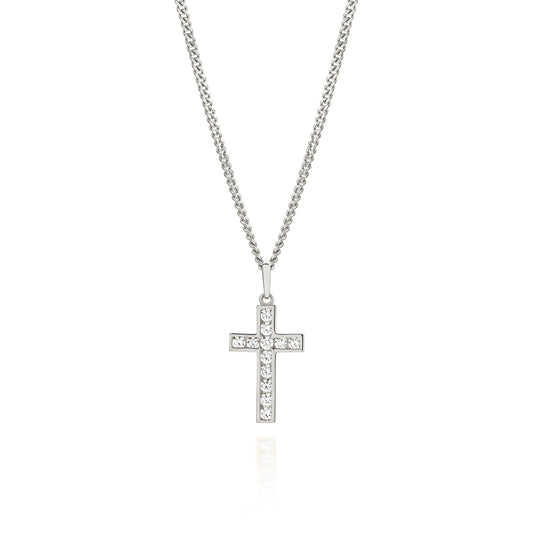 9ct white gold stone set cross pendant