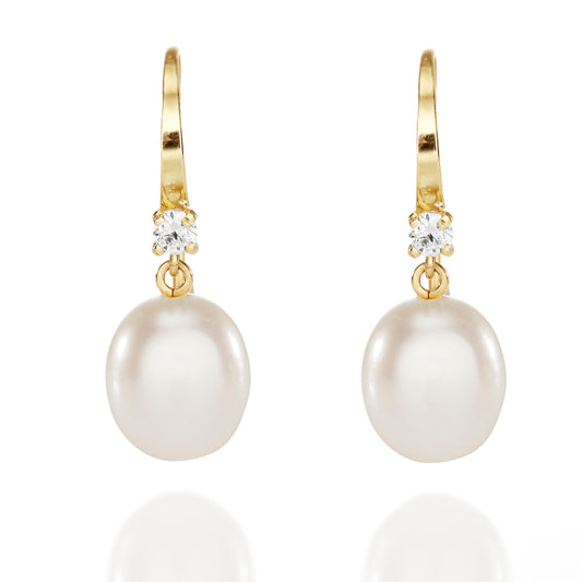 9ct gold freshwater pearl & stone set drops