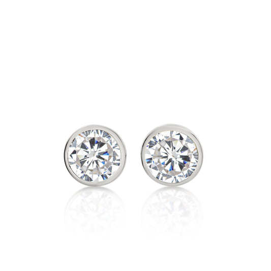 9ct white gold 5mm bezel stone set studs