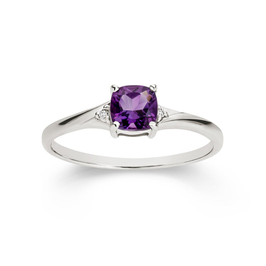 9ct white gold amethyst & diamond ring