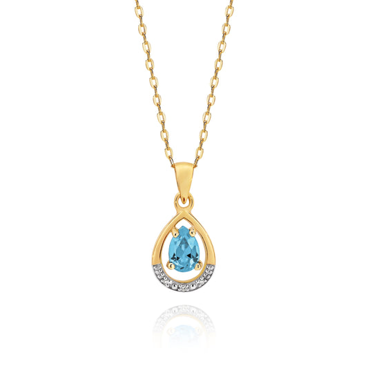 9ct gold blue topaz & diamond pendant