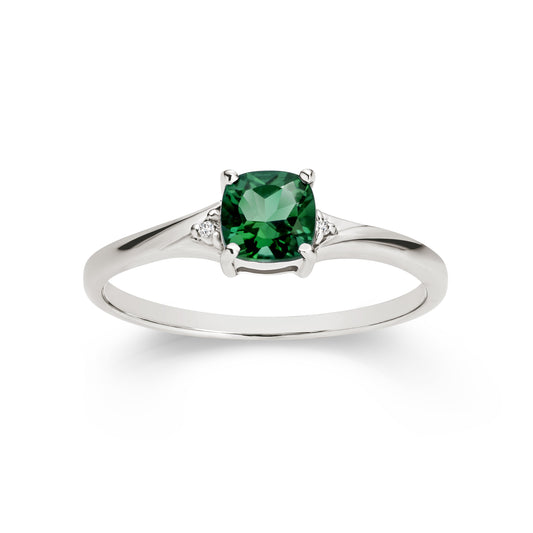 9ct white gold created emerald & diamond ring