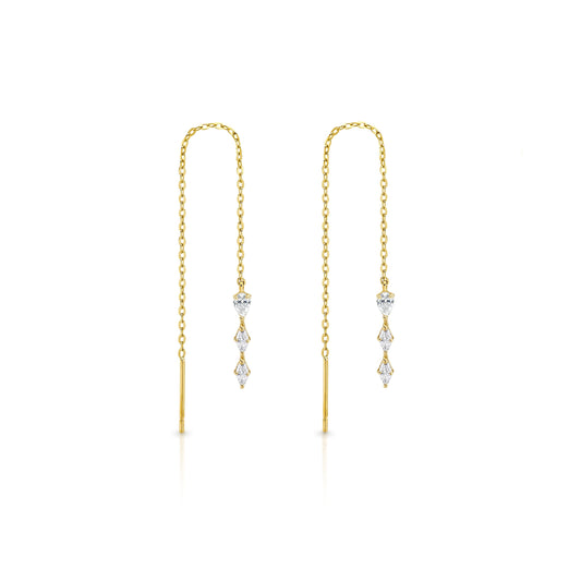 9ct gold marquise thread earrings