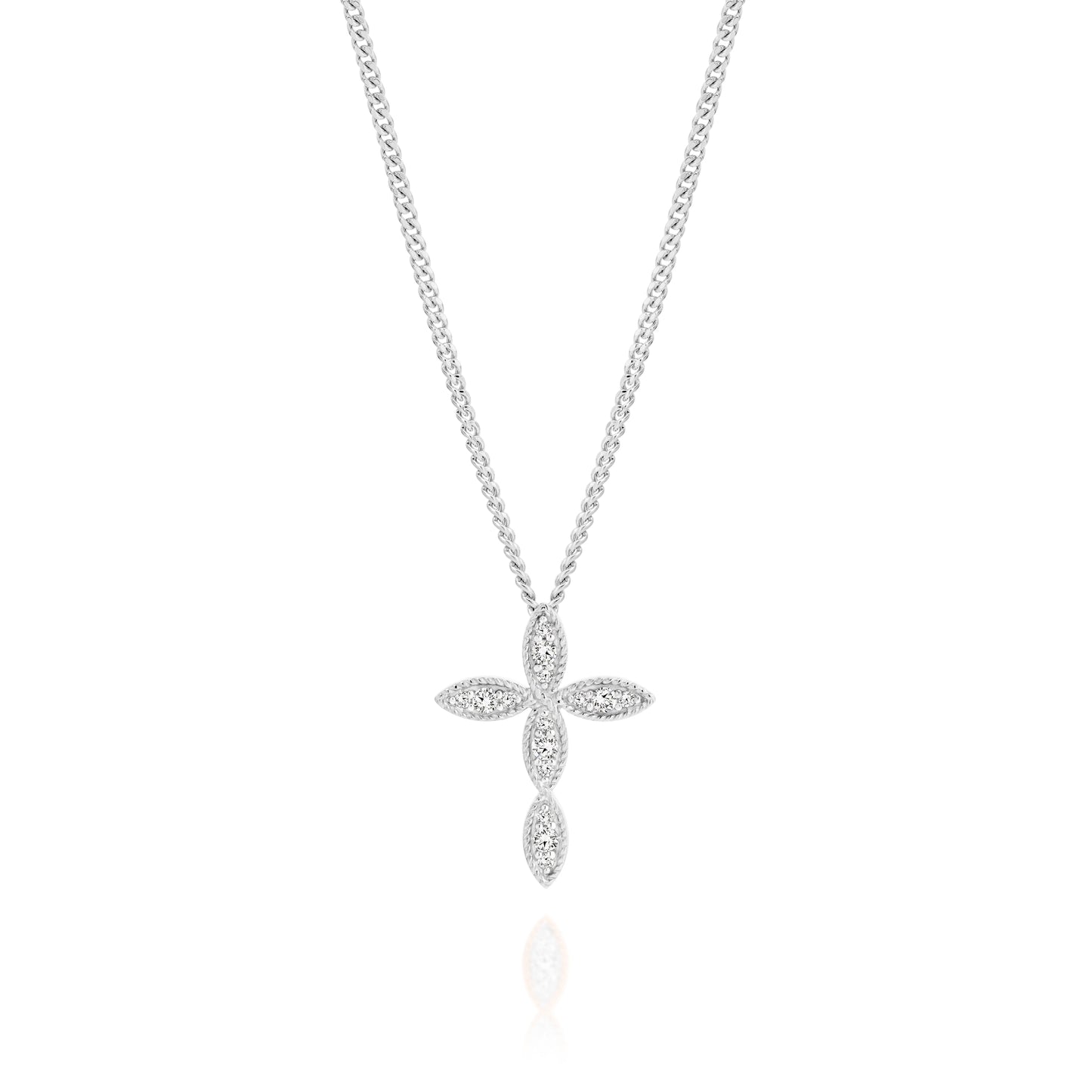 9ct white gold 0.10ct diamond millgrain cross pendant