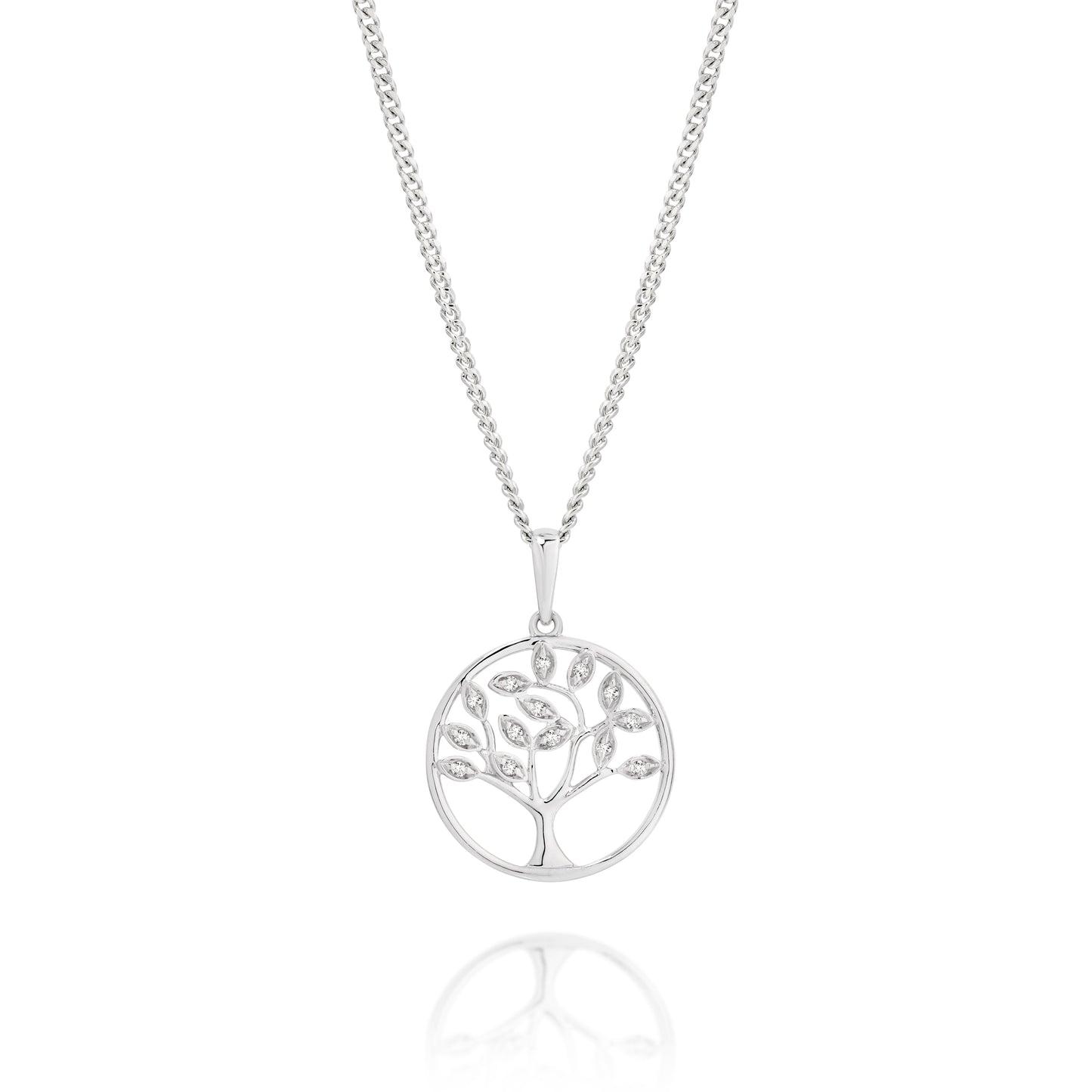 9ct white gold 0.05ct diamond tree of life pendant