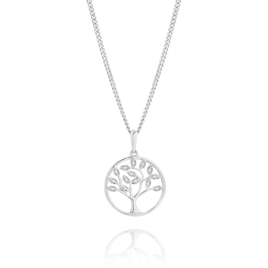 9ct white gold 0.05ct diamond tree of life pendant