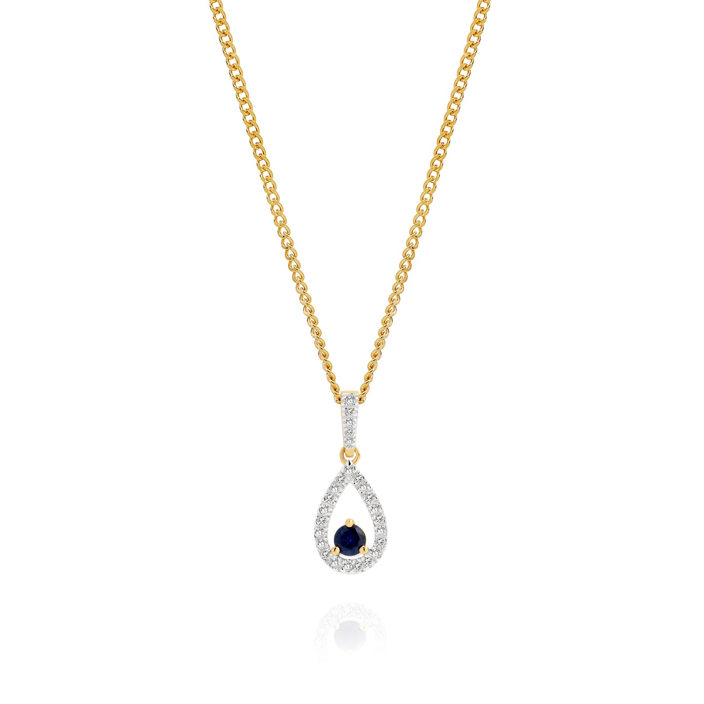 9ct blue sapphire & 0.10ct diamond teardrop pendant