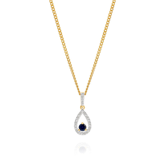 9ct blue sapphire & 0.10ct diamond teardrop pendant