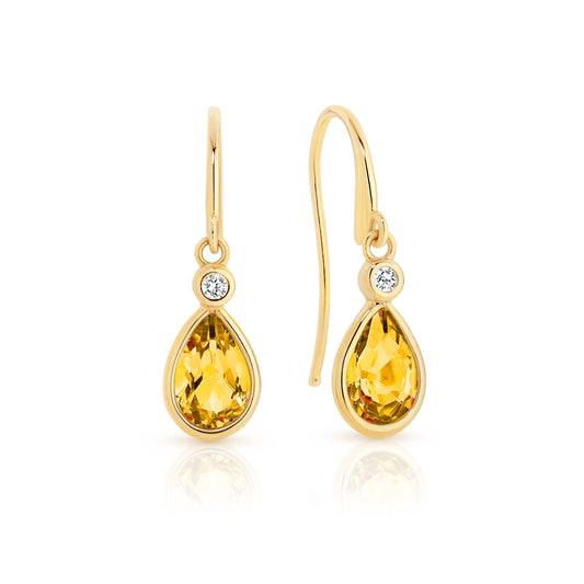 9ct citrine & cubic zirconia drop earrings