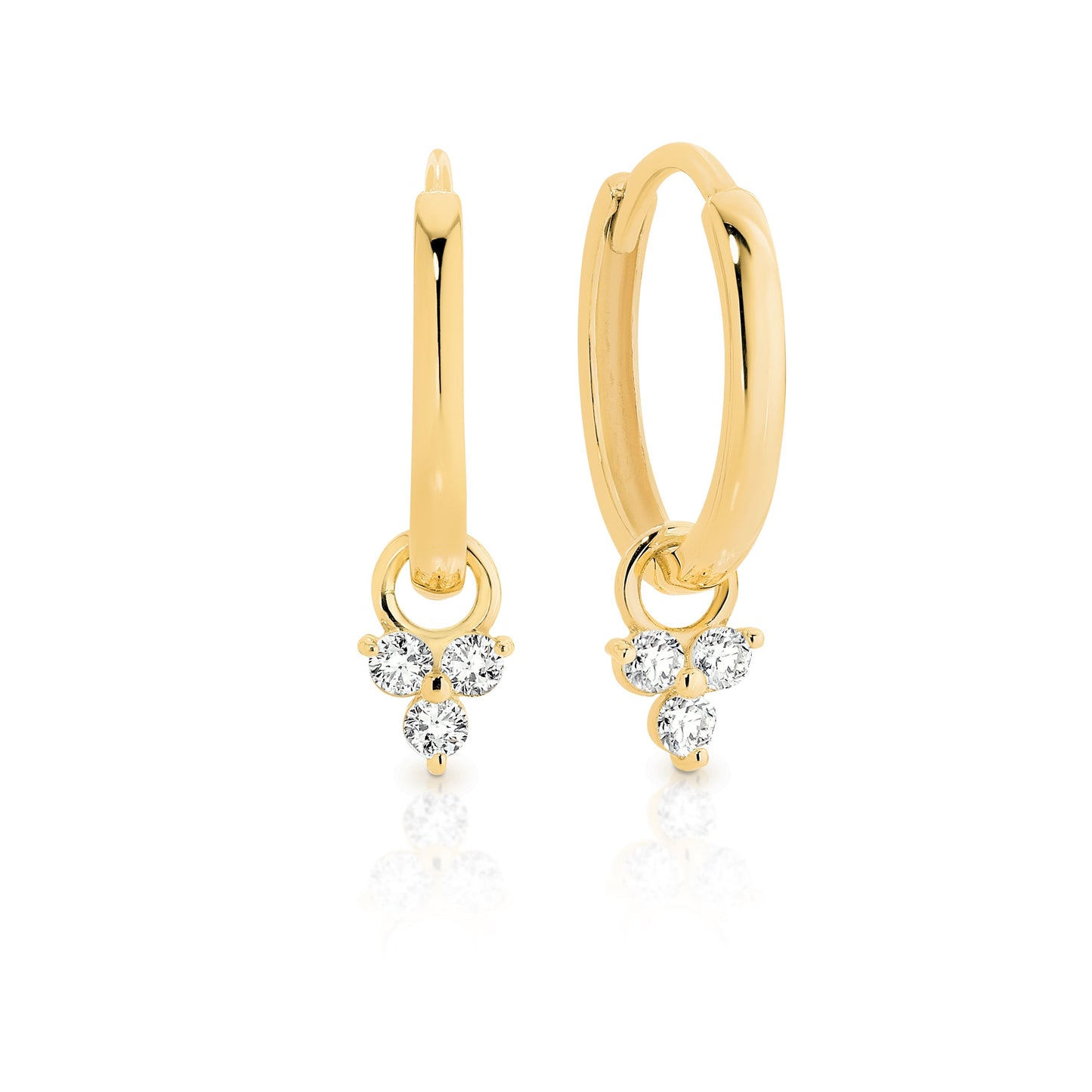 9ct removable triple cubic zirconia dangle huggies