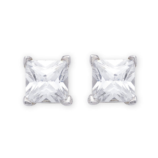 Sterling Silver Cubic Zirconia Princess Cut Studs