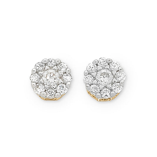 9Ct Gold Diamond Cluster Stud Earrings
