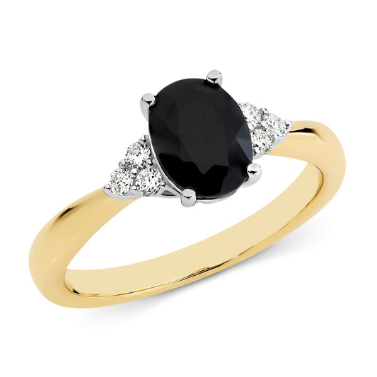 1.66ct Sapphire & 0.14ct Diamond Ring in 9ct Yellow Gold