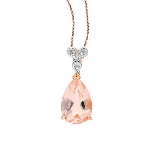 1.1ct Morganite & Diamond Pendant in 9ct Rose Gold
