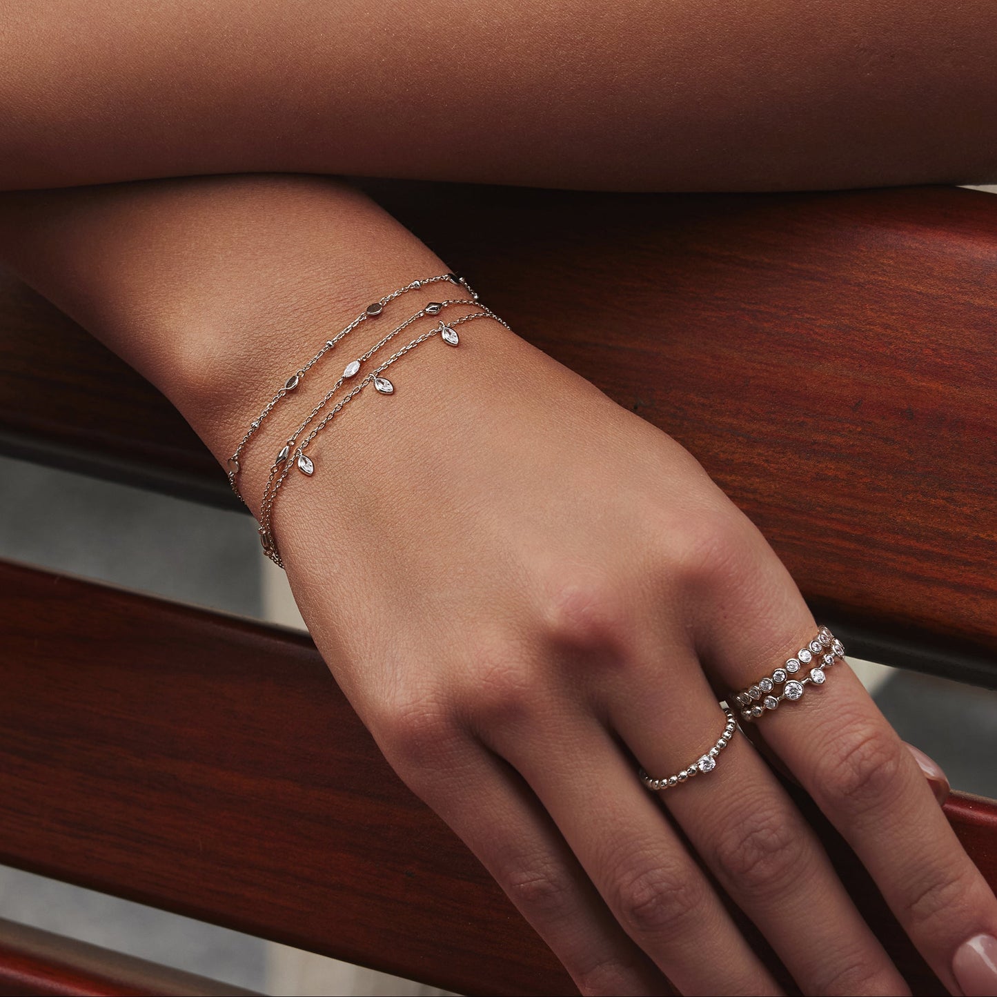 Silver Multi Rhombus Station Bracelet