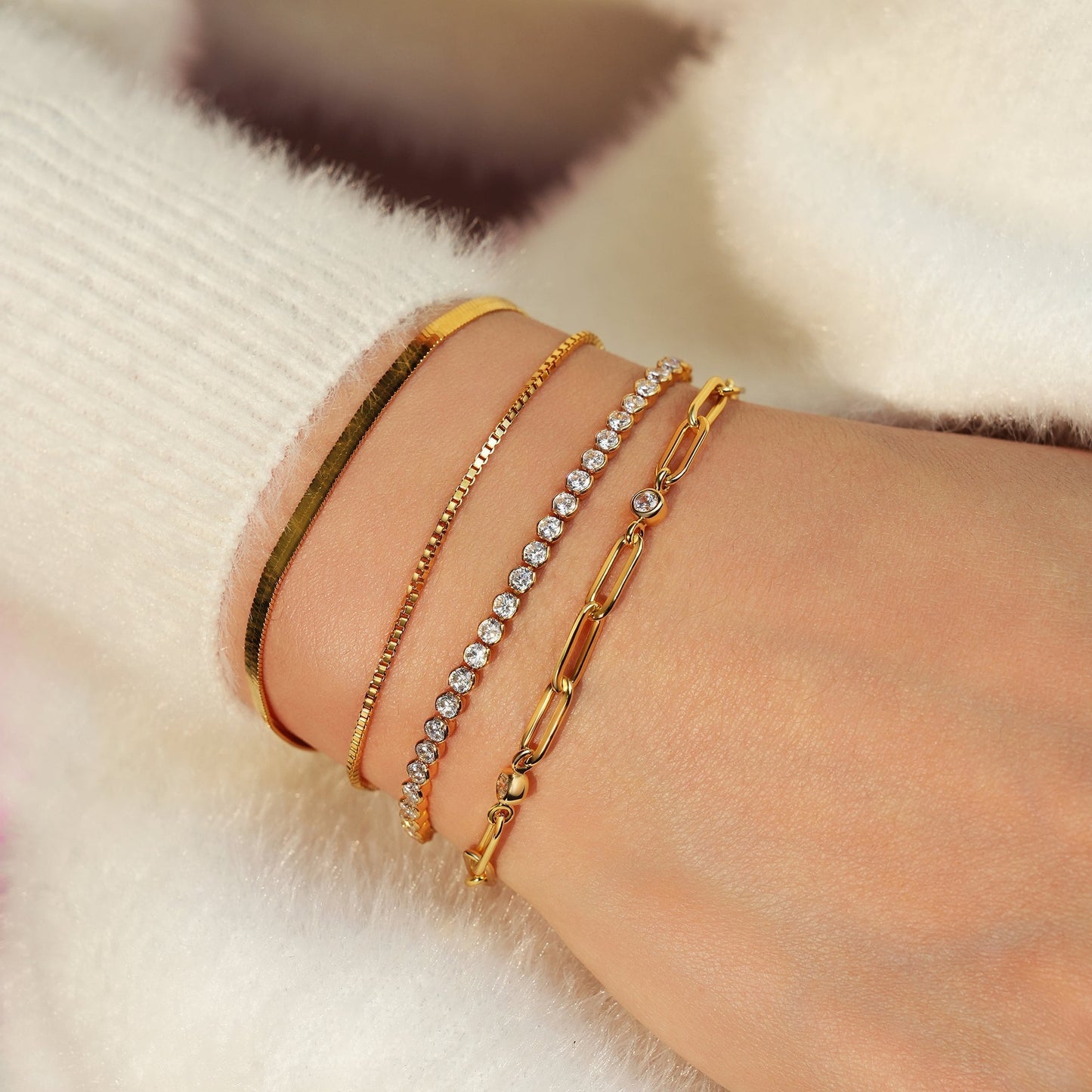 Ania Haie Gold Bezel Station Paper Clip Chain Bracelet