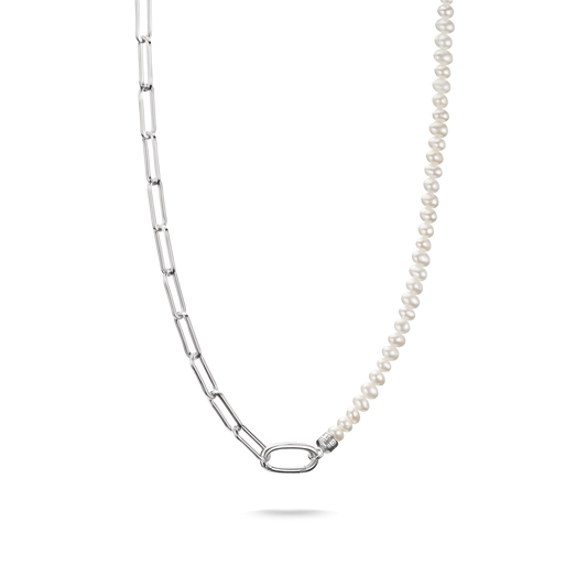 THOMAS SABO Connect Charm Necklace Paperclip with Pearls Silver