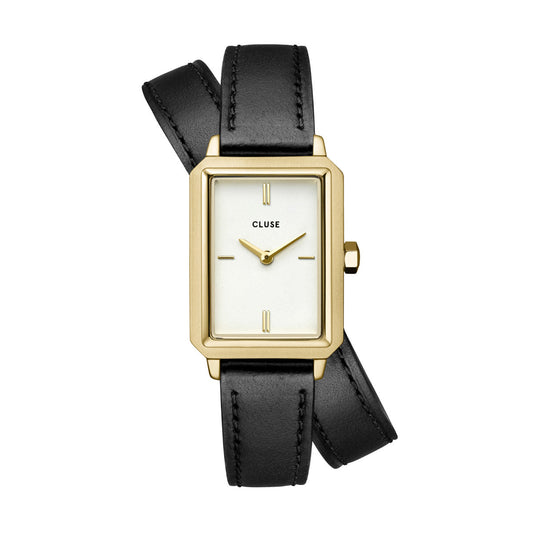 CLUSE Fluette Double Leather Black / Gold Watch