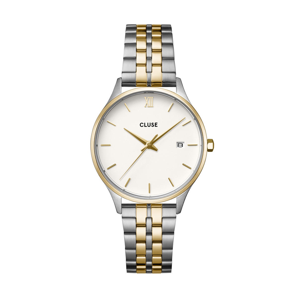 CLUSE Minuit Date Coconut Milk Bicolour Link Watch