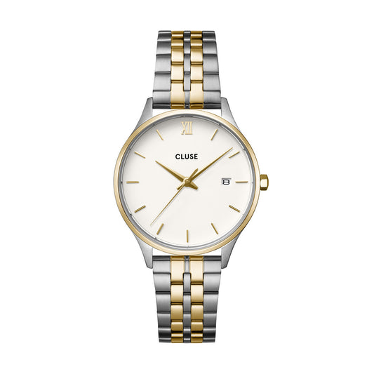 CLUSE Minuit Date Coconut Milk Bicolour Link Watch