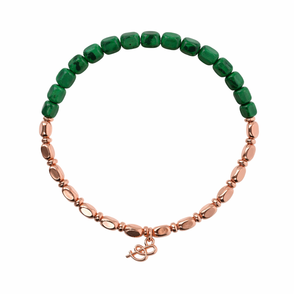 Bronzallure Golden Rose Green Malachite Stretch Bracelet