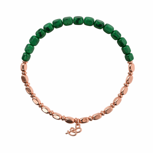 Bronzallure Golden Rose Green Malachite Stretch Bracelet