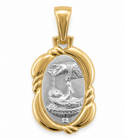 18ct Two-Tone Gold Christening Medal
