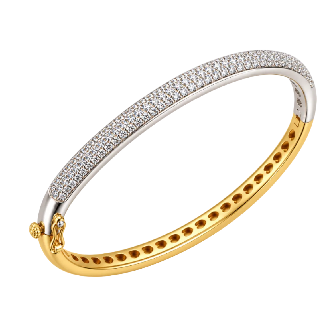 18ct Two-Tone Natural Diamond Pave Set Bangle D=1.90ct