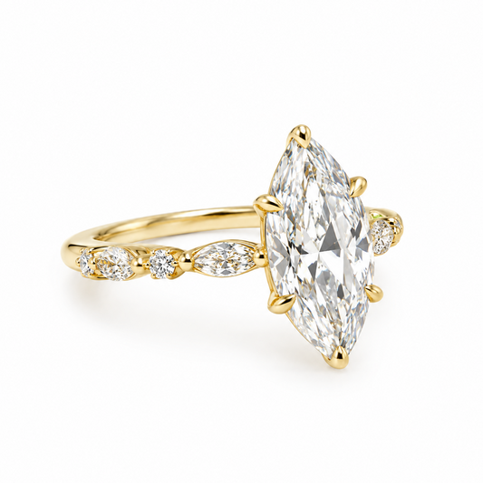 2.90ct Lab Grown Marquise Diamond Engagement Ring in 18ct Yellow Gold