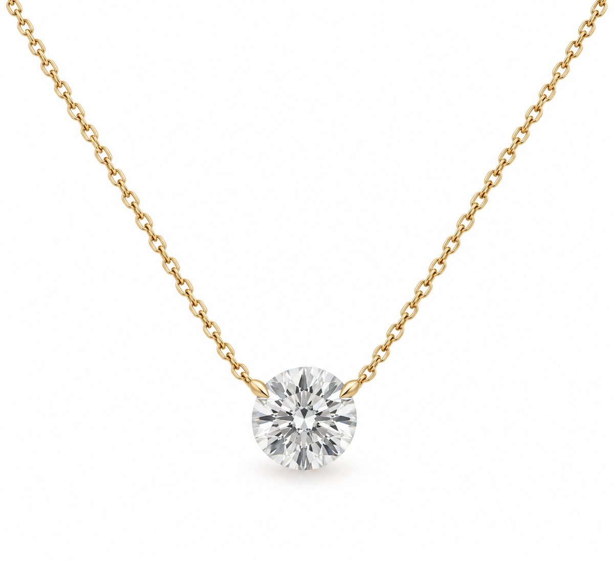 9ct Yellow Gold Lab Grown Round Brilliant Cut Diamond 1ct 2 Claw Pendant and Chain