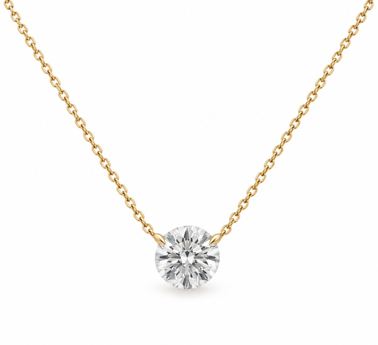 9ct Yellow Gold Lab Grown Round Brilliant Cut Diamond 1ct 2 Claw Pendant and Chain