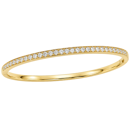 18ct Yellow Gold Natural Diamond Pave Set Bangle 34RD=1.02ct