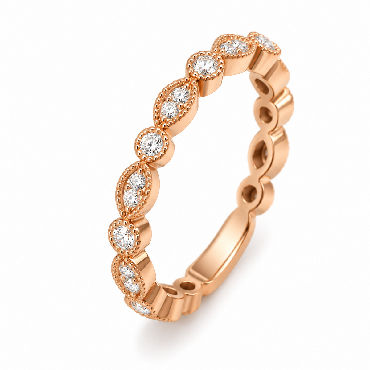 18ct Rose Gold Natural Diamond Fancy Wedding Band 13RD=0.21ct
