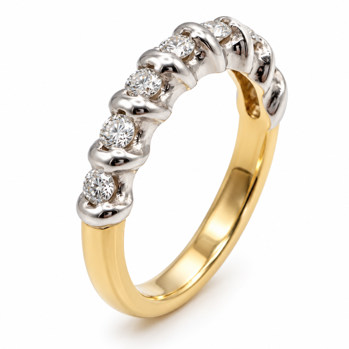 18ct Gold Two-Tone Natural Diamond Semi Bezel Wedding Band