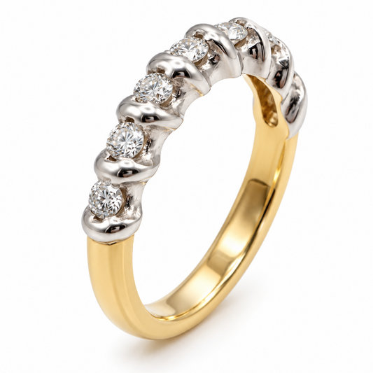 18ct Gold Two-Tone Natural Diamond Semi Bezel Wedding Band