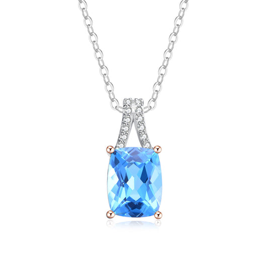 9ct Yellow Gold Blue Topaz & Diamond Pendant