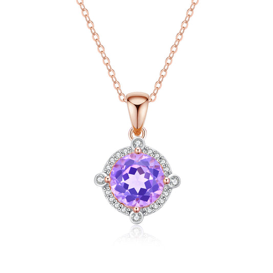 9ct Rose Gold Pink Amethyst & Diamond Pendant