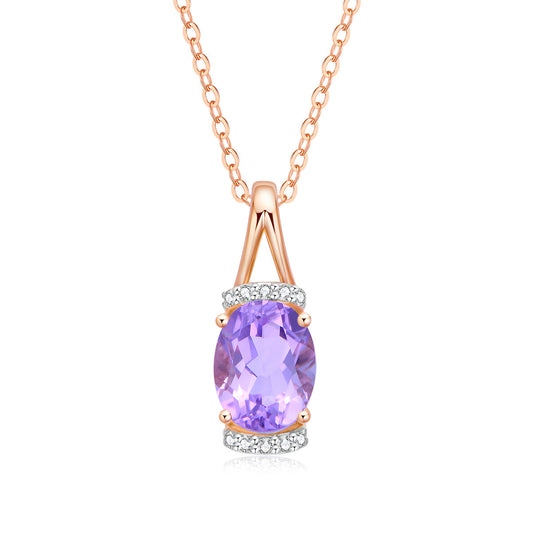 9ct Rose Gold Pink Amethyst & Diamond Pendant