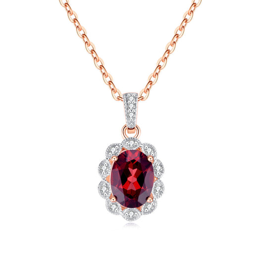 9ct Rose Gold Garnet & Diamond Pendant
