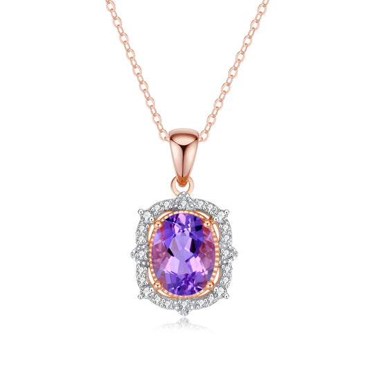 9ct Rose Gold Pink Amethyst & Diamond Pendant