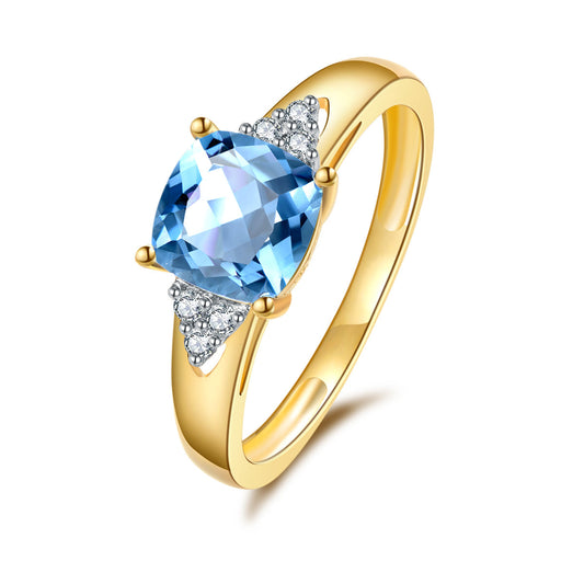 9ct Yellow Gold Blue Topaz & Diamond Ring